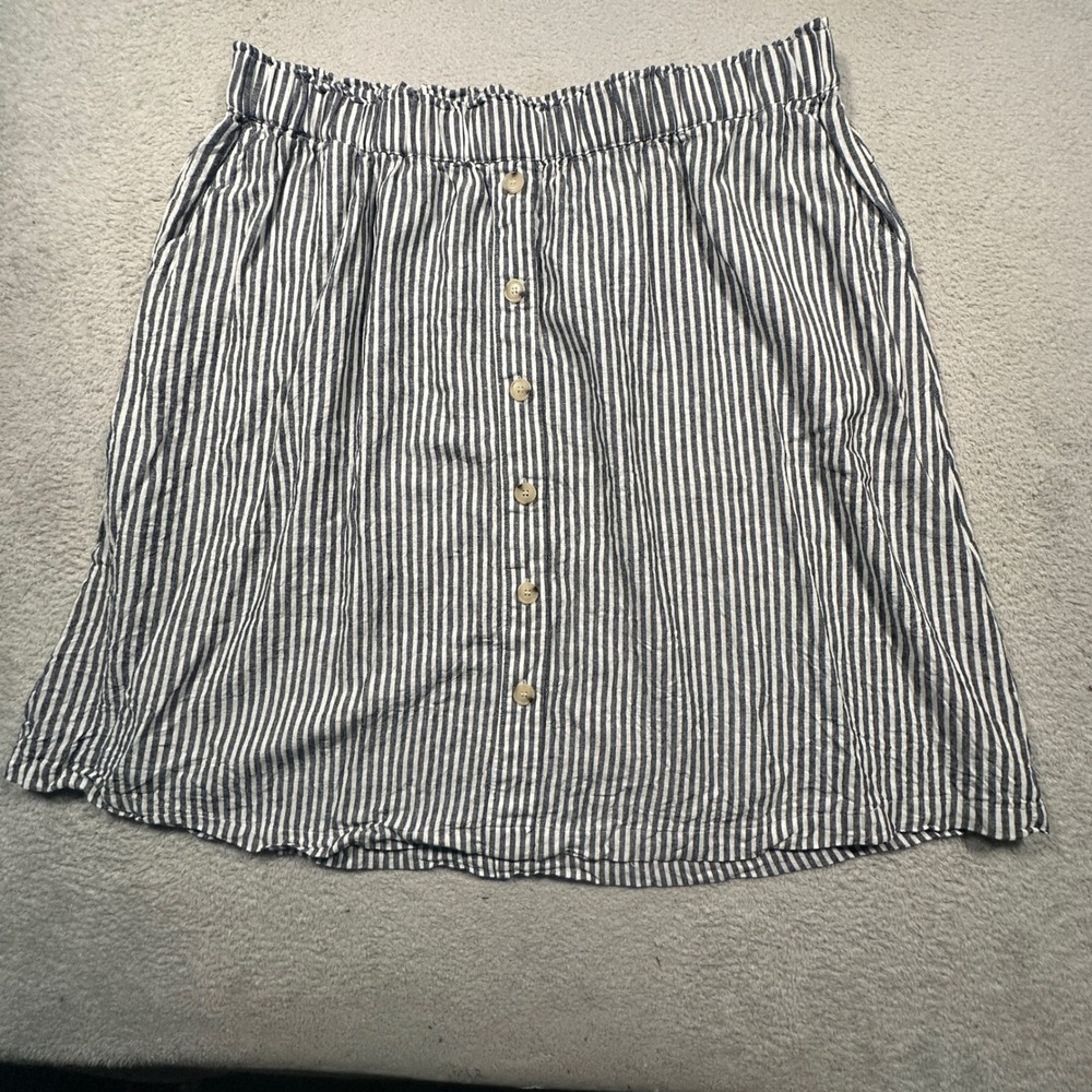 Liz Claiborne Skirt Womens 1X‎ Blue White Striped Linen Blend Nautical Summer
